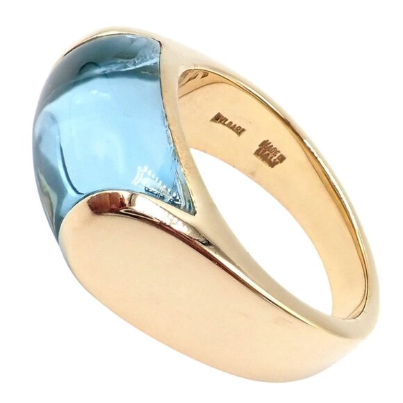 Authentic Bulgari Bvlgari Tronchetto 18k Yellow Gold Blue Topaz Ring sz 5.5 - Picture 3 of 11
